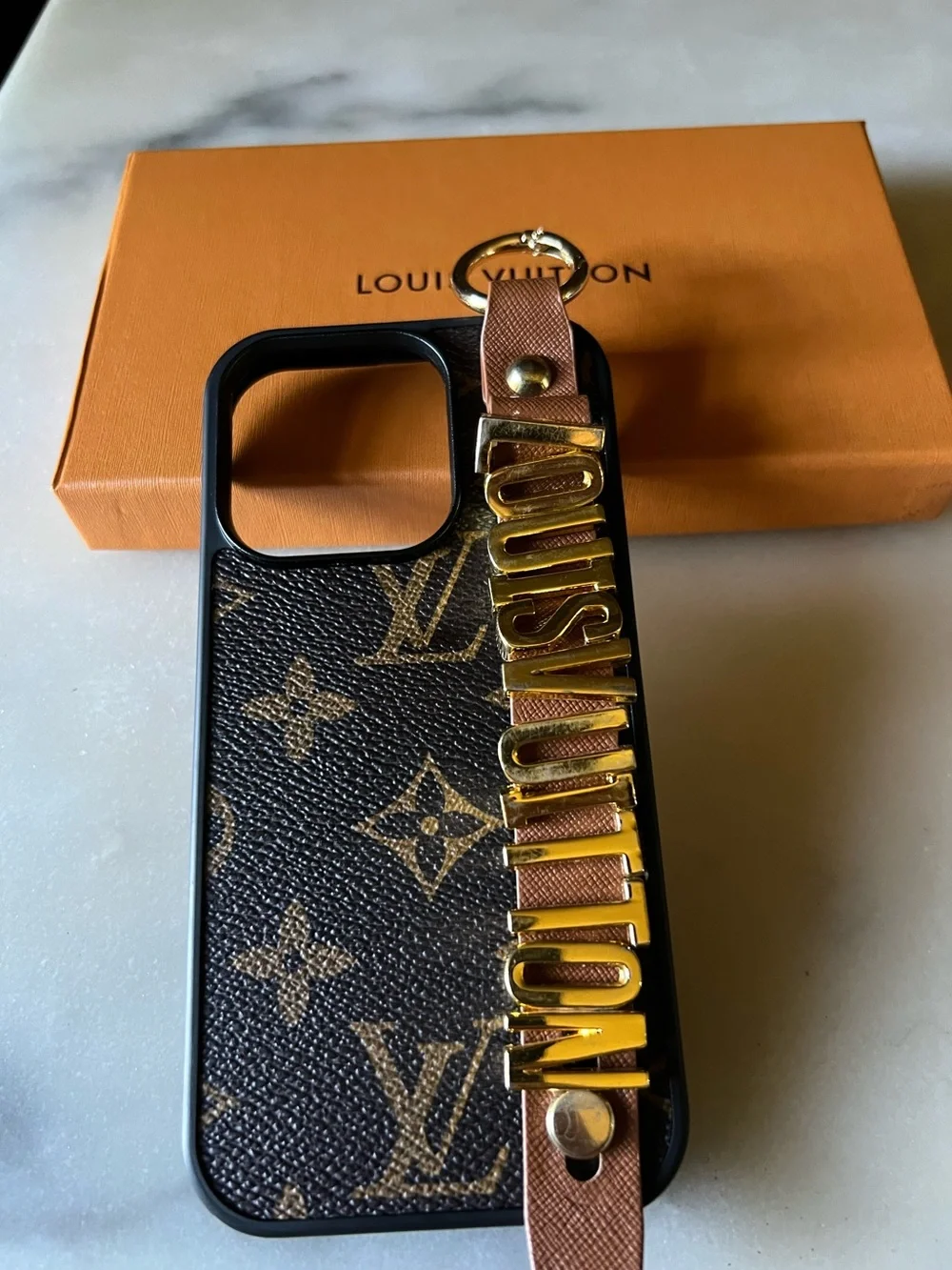 💫 Louis Vuitton Monogram Canvas Phone Case with Gold Letter Strap